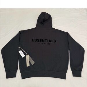 Fear of God ESSENTIALS Black Back-Logo Crewneck Hoodie